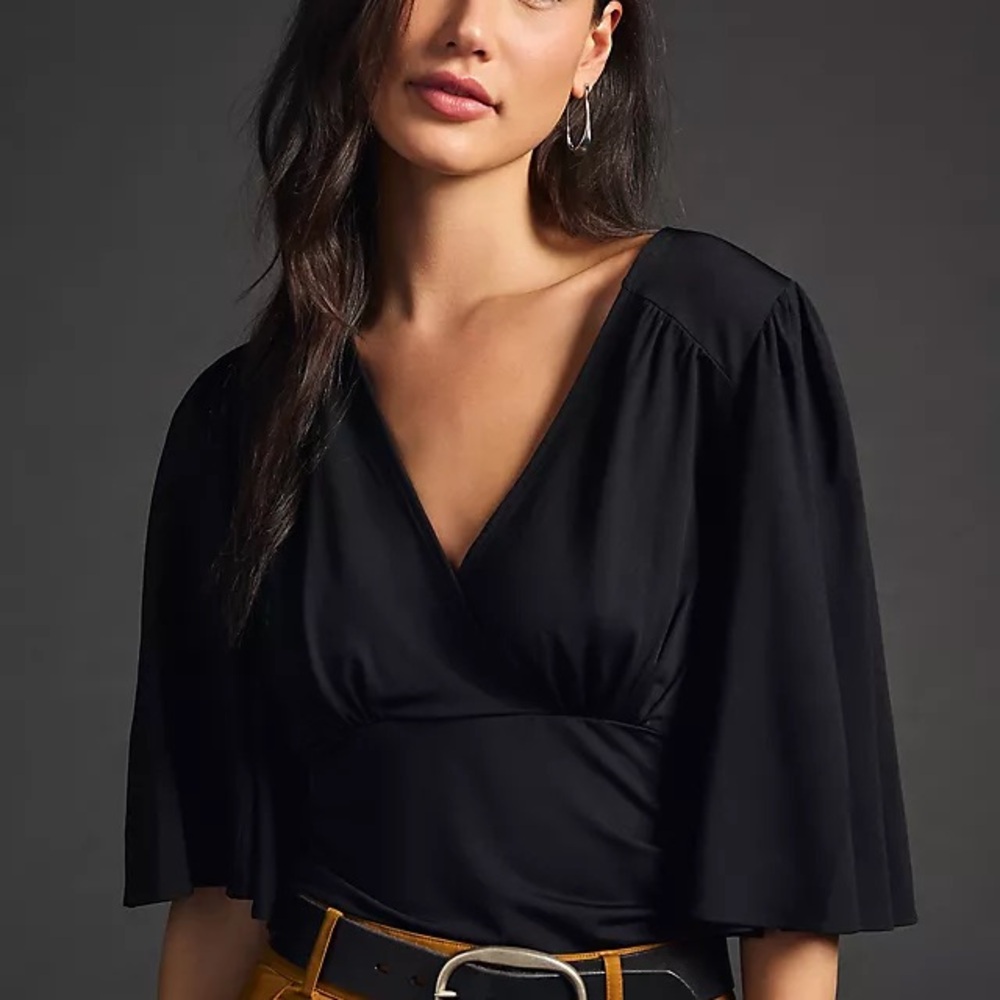 Anthropologie Black Wrap Top